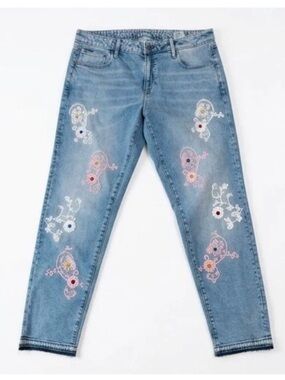 Women's Light Blue Embroidered Straight Jeans